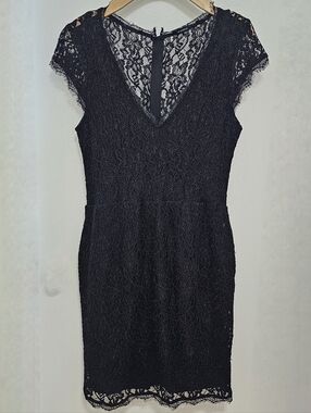 Aritzia Babaton Tobias Short-Sleeve Black Lace Mini Dress